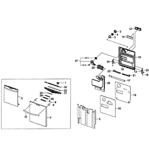 Door Assembly Diagram and Parts List for DW80F600UTW AA-0001 Samsung Dishwasher