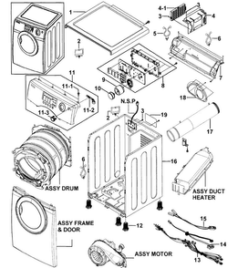 Main Assy Diagram and Parts List for DV317AES XAA-0000 Samsung Dryer