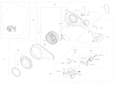 Motor Duct Diagram and Parts List for DV45K6200EW A3-0000 Samsung Dryer