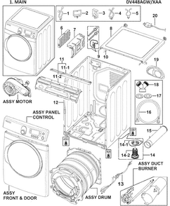 Main Assy Diagram and Parts List for DV448AGW XAA-0002 Samsung Dryer