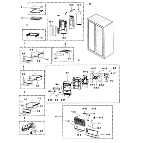 Cabinet 1 Diagram and Parts List for RSG307AABP XAA-01 Samsung Refrigerator