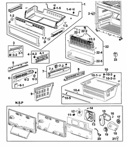 Freezer Diagram and Parts List for RF267AERS XAA-0001 Samsung Refrigerator