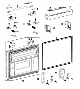 Freezer Door Diagram and Parts List for RF267AZRS XAA-0000 Samsung Refrigerator