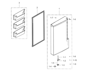 Freezer Door R Diagram and Parts List for RF34H9950S4 AA-0004 Samsung Refrigerator
