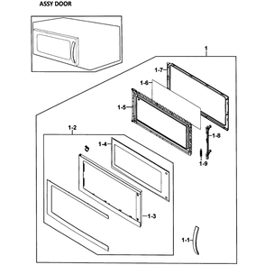 Door Assembly Diagram and Parts List for SMH8165ST XAA-00 Samsung Microwave