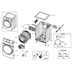 Main Assembly Diagram and Parts List for DV457GVGSGR AA-0002 Samsung Dryer