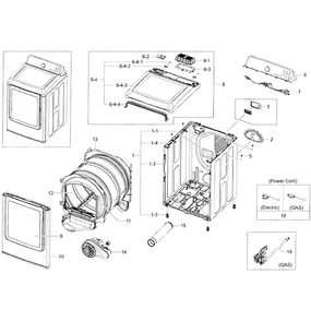 Main Assy Diagram and Parts List for DV400GWHDWR AA-0001 Samsung Dryer