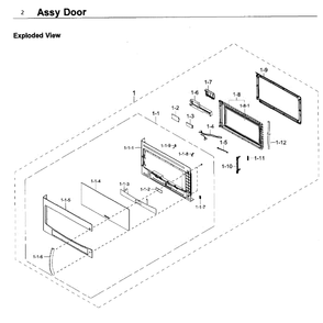 Door Diagram and Parts List for MC17J8000CG AA-0000 Samsung Microwave