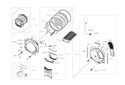 Drum Assy Diagram and Parts List for DV511AEW XAA-0001 Samsung Dryer