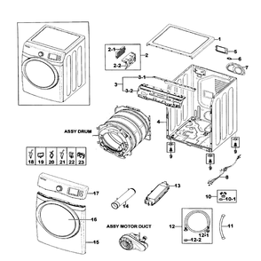 Main Assembly Diagram and Parts List for DV511AEW XAA-0001 Samsung Dryer