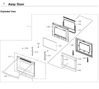Door Diagram and Parts List for NE59J3420SW AA-0002 Samsung Range