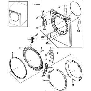 Front Assembly Diagram and Parts List for DV337AGG XAA-00 Samsung Dryer