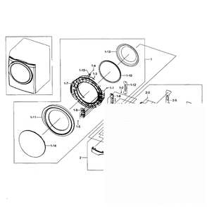 Frame Front And Door Diagram and Parts List for DV457GVGSGR AA-0002 Samsung Dryer