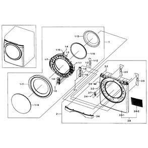 Frame Front And Door Diagram and Parts List for DV457GVGSGR AA-02 Samsung Dryer