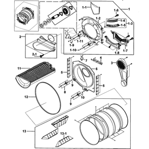Drum Assembly Diagram and Parts List for DV317AEG XAA-00 Samsung Dryer