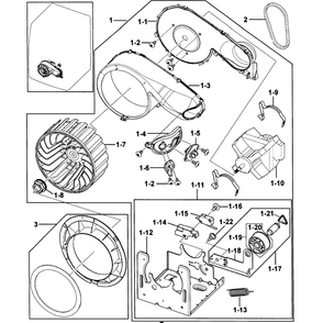 Motor Assembly Diagram and Parts List for DV209AGW XAA-0000 Samsung Dryer