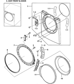 Front Assy Diagram and Parts List for DV337AEW XAA-0000 Samsung Dryer