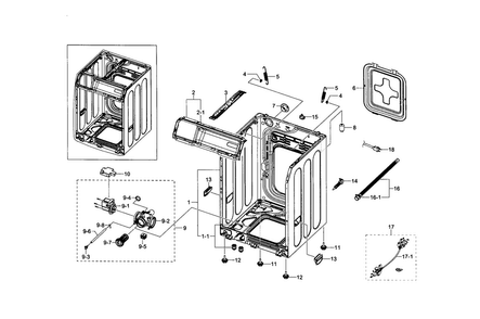 Frame & Cover Diagram and Parts List for WF210ANW XAA-0003 Samsung Washer