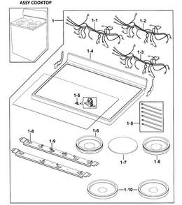 Cooktop Assy Diagram and Parts List for FTQ352IWUX XAA-00 Samsung Range