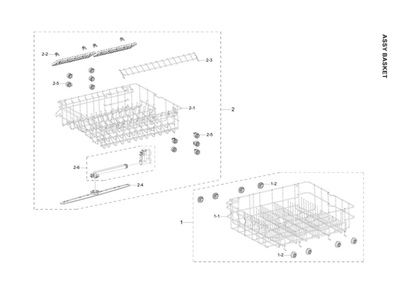 Basket Assembly Diagram and Parts List for DW80R2031UG AA-00 Samsung Dishwasher