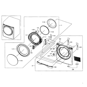 Front And Door Diagram and Parts List for DV457EVGSWR AA-02 Samsung Dryer