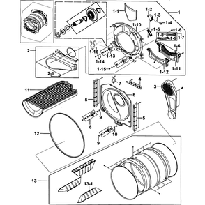 Drum Assembly Diagram and Parts List for DV316LGW XAA-00 Samsung Dryer