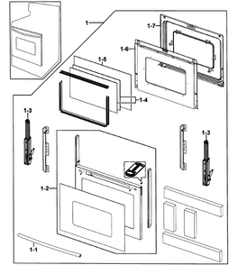Door Assy Diagram and Parts List for FTQ307NWGX XAA-00 Samsung Range