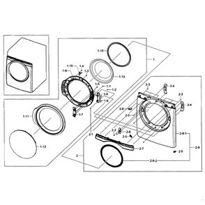 Front / Door Assembly Diagram and Parts List for DV405ETPASU AA-0000 Samsung Dryer