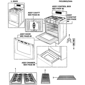 Main Assembly Diagram and Parts List for FX510BGS XAA-00 Samsung Range