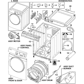 Main Assembly Diagram and Parts List for DV448AGE XAA-0000 Samsung Dryer