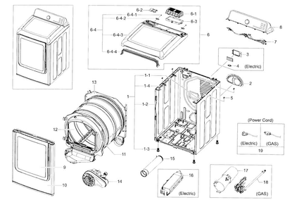 Main Assy Diagram and Parts List for DV456ETHDSU AA-0000 Samsung Dryer