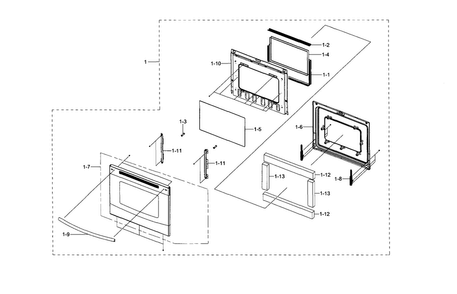 Door Diagram and Parts List for NE595R0ABBB AA-0001 Samsung Range