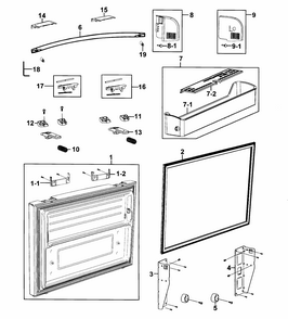 Freezer Door Diagram and Parts List for RF268ACRS XAA-0001 Samsung Refrigerator