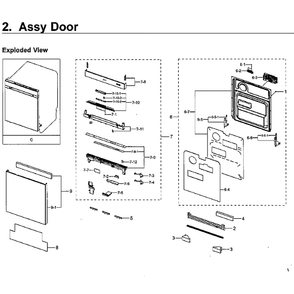 Door Diagram and Parts List for DW80M9550US AA-0000 Samsung Dishwasher