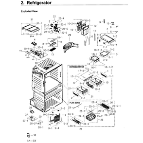 Fridge Diagram and Parts List for RF25HMEDBSG AA-0000 Samsung Refrigerator