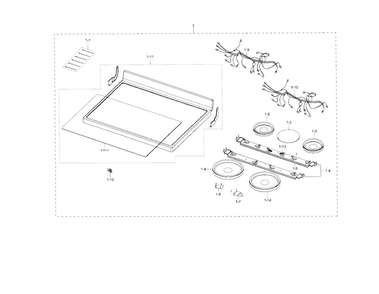 Cooktop Diagram and Parts List for FE710DRS XAA-0003 Samsung Range