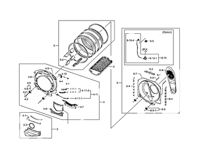 Drum Assy Diagram and Parts List for DV407AEW XAA-0001 Samsung Dryer