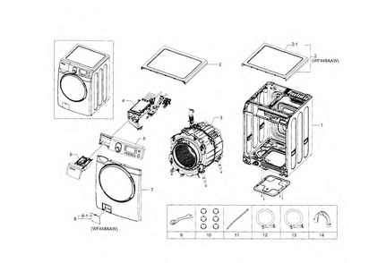 Main Assy Diagram and Parts List for WF448AAW XAA-0007 Samsung Washer