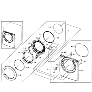 Front Assembly Diagram and Parts List for DV231AEW XAA-01 Samsung Dryer