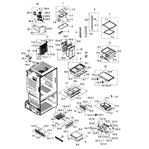 Fridge Diagram and Parts List for RF263TEAEWW AA-01 Samsung Refrigerator