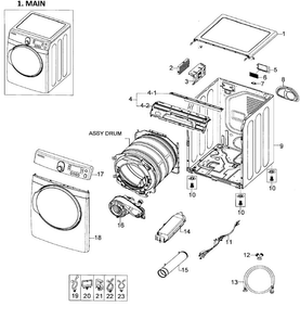 Main Assy Diagram and Parts List for DV448AEP XAA-0002 Samsung Dryer