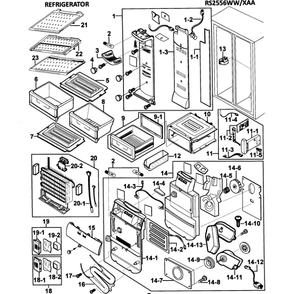 Cabinet Diagram and Parts List for RS2556WW XAA-00 Samsung Refrigerator