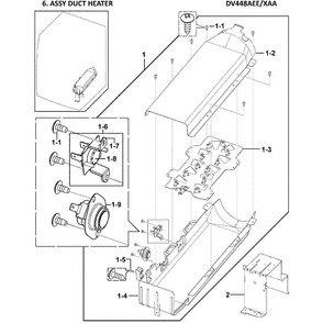 Heater Assembly Diagram and Parts List for DV448AEE XAA-0001 Samsung Dryer