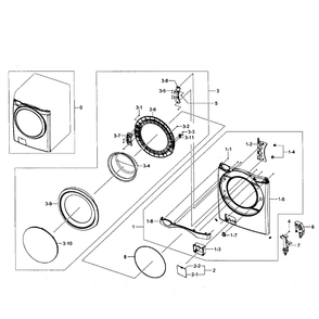 Front Assembly Diagram and Parts List for WF457ARGSGR AA-0F Samsung Washer