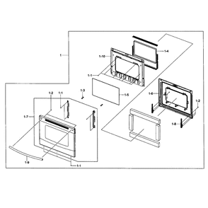 Door Assembly Diagram and Parts List for NE595N0PBSR AA-01 Samsung Range