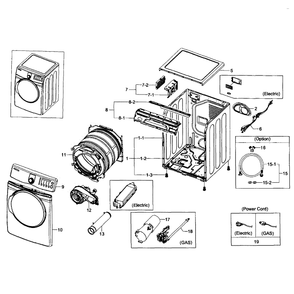 Main Assembly Diagram and Parts List for DV407AGW XAA-02 Samsung Dryer