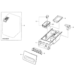 Drawer Assembly Diagram and Parts List for WF361BVBEWR A2-01 Samsung Washer