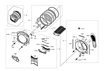 Drum Diagram and Parts List for DV511AGR XAA-0003 Samsung Dryer