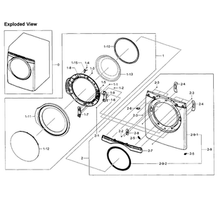 Front Assy Diagram and Parts List for DV393ETPAWR A1-0001 Samsung Dryer