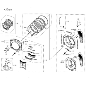 Drum Diagram and Parts List for DVE45M5500Z A3-0000 Samsung Dryer